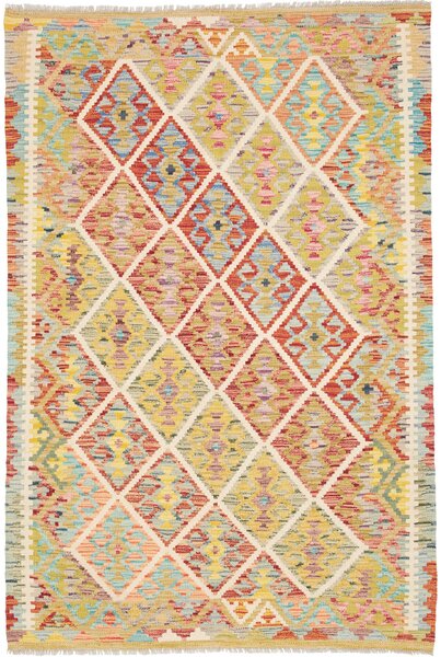 Tappeto Kilim Afghanistan Geometrico Multicolore Vivace 124x184 Cm