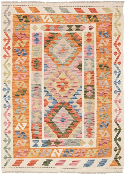 Tappeto Kilim Afghanistan Geometrico Arancione Multicolore 120x165 Cm
