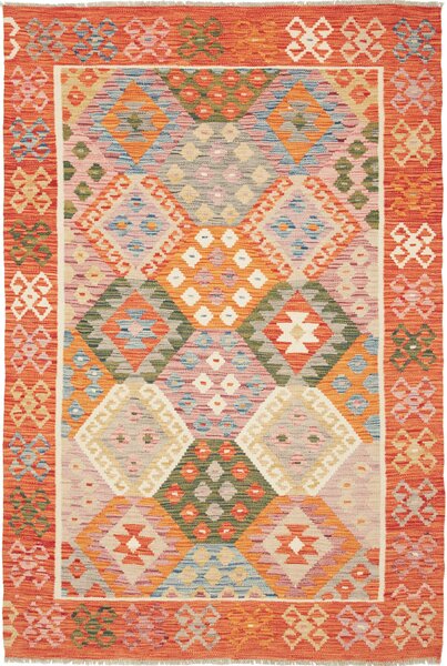 Tappeto Kilim Afghanistan Geometrico Arancio Multicolore Pastello 130x190 Cm