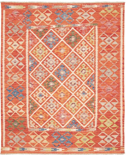Tappeto Kilim Afghanistan Astratto Arancione Multicolore 160x195 Cm
