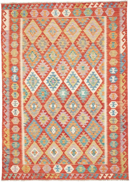 Tappeto Kilim Afghanistan Astratto Terracotta Blu 173x244 Cm