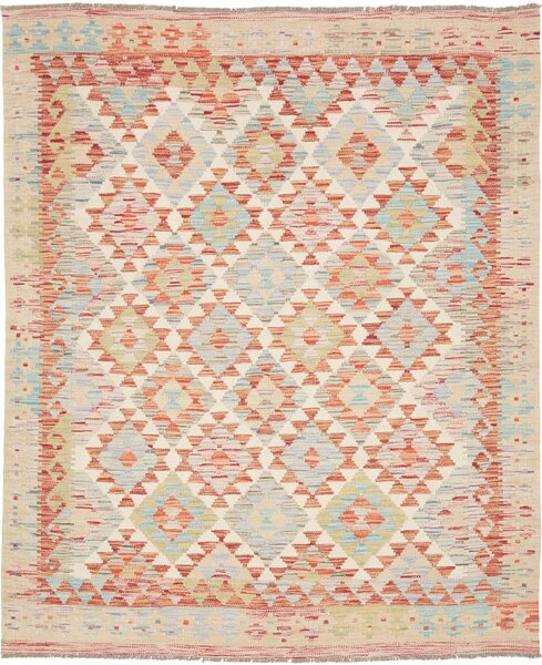 Tappeto Kilim Afghanistan Geometrico Crema Arancio 152x187 Cm