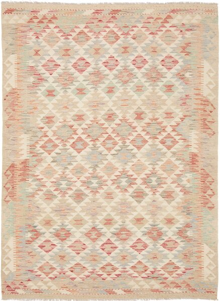 Tappeto Kilim Afghanistan Geometrico Crema Rosso 151x209 Cm