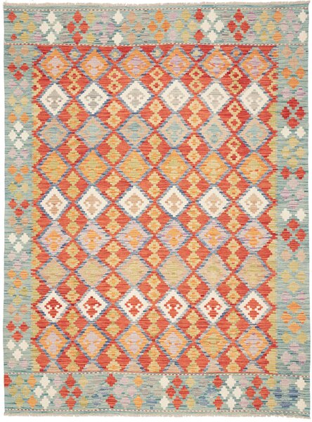Tappeto Kilim Afghanistan Geometrico Terra Azzurro 172x231 Cm