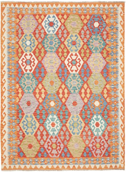 Tappeto Kilim Afghanistan Astratto Arancione Multicolore 174x234 Cm
