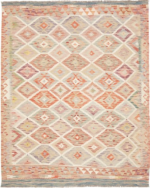 Tappeto Kilim Afghanistan Geometrico Beige Arancio 149x188 Cm