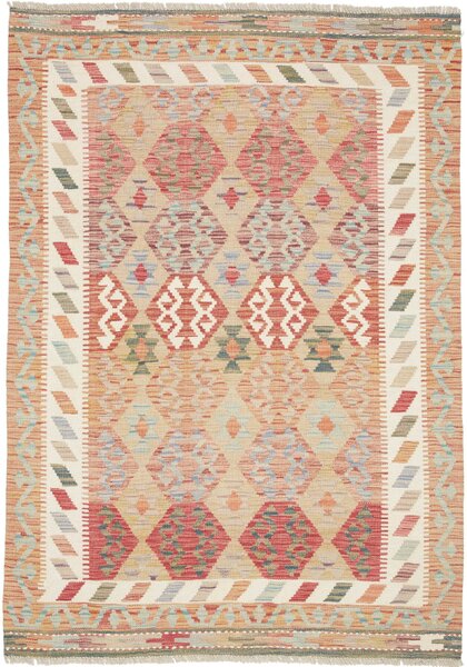 Tappeto Kilim Afghanistan Geometrico Beige Rosso 126x178 Cm