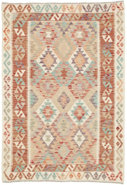 Tappeto Kilim Afghanistan Geometrico Beige Arancione 124x175 Cm