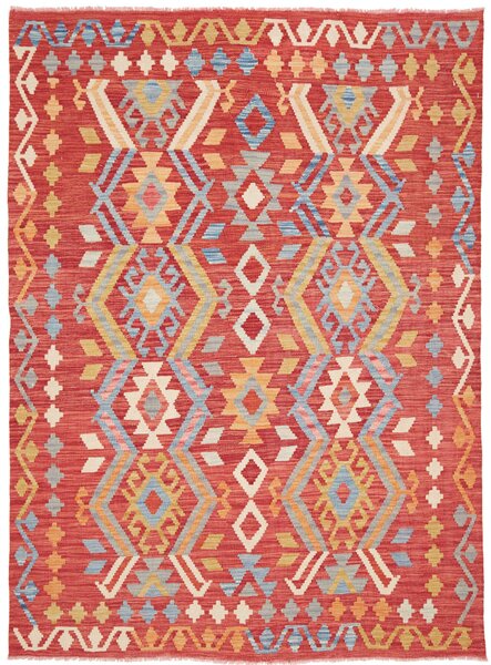 Tappeto Kilim Afghanistan Geometrico Rosso Blu 149x205 Cm