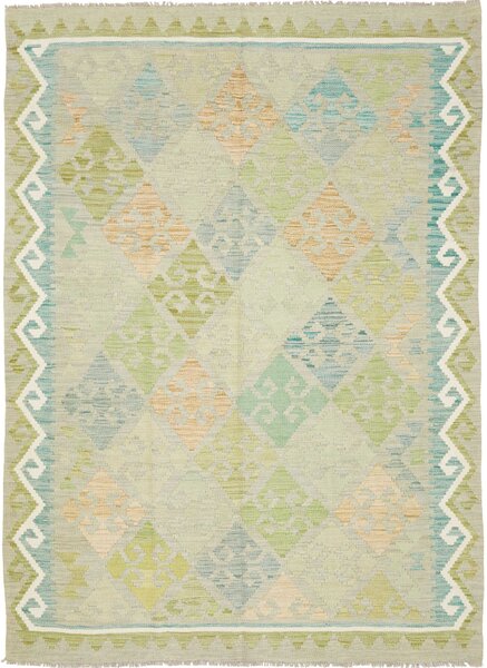 Tappeto Kilim Afghanistan Geometrico Beige Verde 150x203 Cm