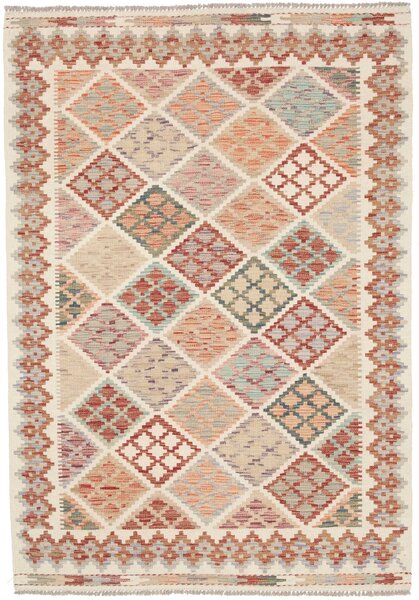 Tappeto Kilim Afghanistan Astratto Multicolore Beige 123x174 Cm
