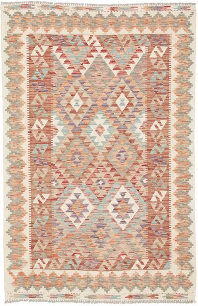 Tappeto Kilim Afghanistan Geometrico Beige Rosso 119x184 Cm
