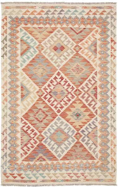 Tappeto Kilim Afghanistan Geometrico Crema Rosso 124x197 Cm