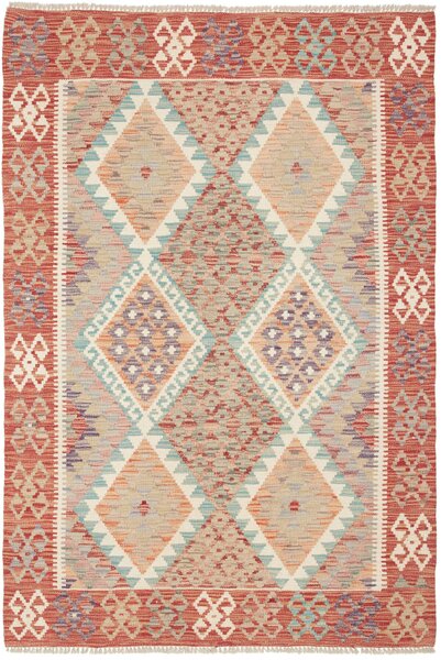 Tappeto Kilim Afghanistan Astratto Terracotta Azzurro 121x180 Cm