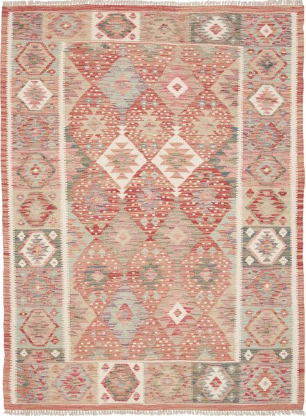 Tappeto Kilim Afghanistan Geometrico Terracotta Azzurro 133x183 Cm