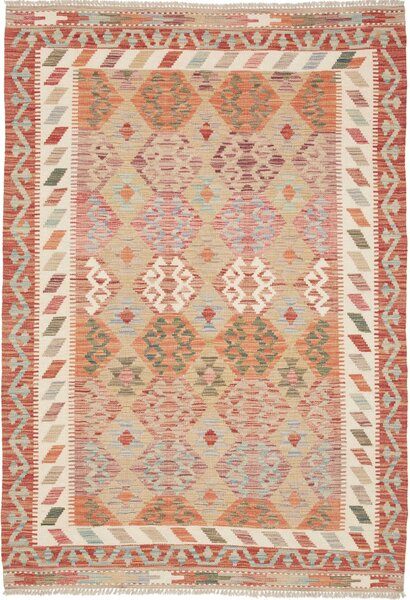 Tappeto Kilim Afghanistan Geometrico Terracotta Beige 127x180 Cm