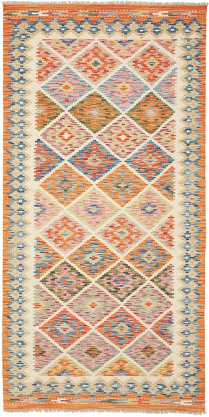 Tappeto Kilim Afghanistan Astratto Multicolore Arancione 106x209 Cm