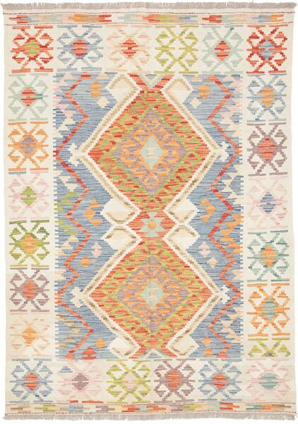 Tappeto Kilim Afghanistan Geometrico Crema Azzurro 147x206 Cm