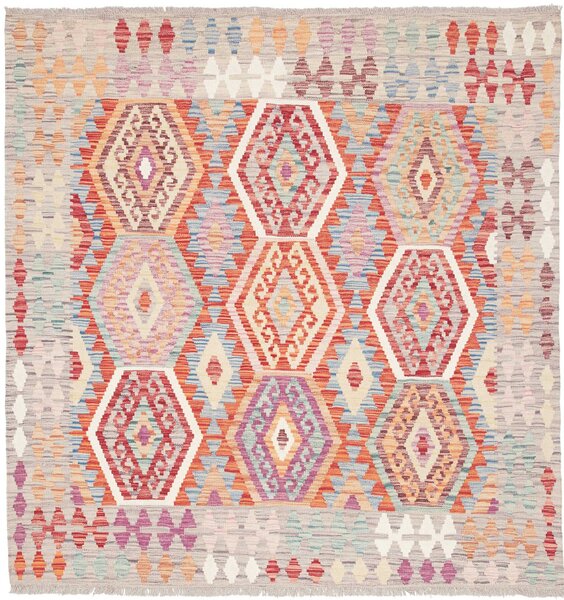 Tappeto Kilim Afghanistan Geometrico Beige Multicolore 147x153 Cm