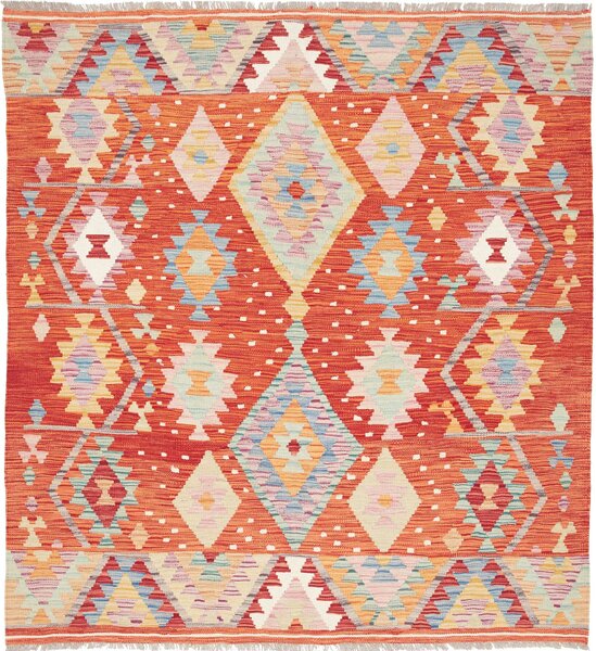 Tappeto Kilim Afghanistan Astratto Arancio Toni Pastello 148x162 Cm