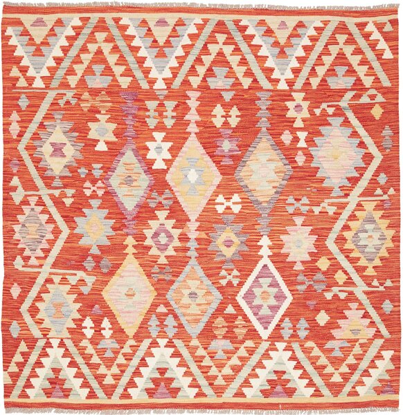 Tappeto Kilim Afghanistan Geometrico Arancione Bruciato Multicolore 155x158 Cm
