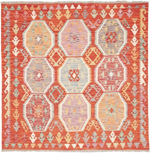 Tappeto Kilim Afghanistan Geometrico Arancio Pastello 152x154 Cm