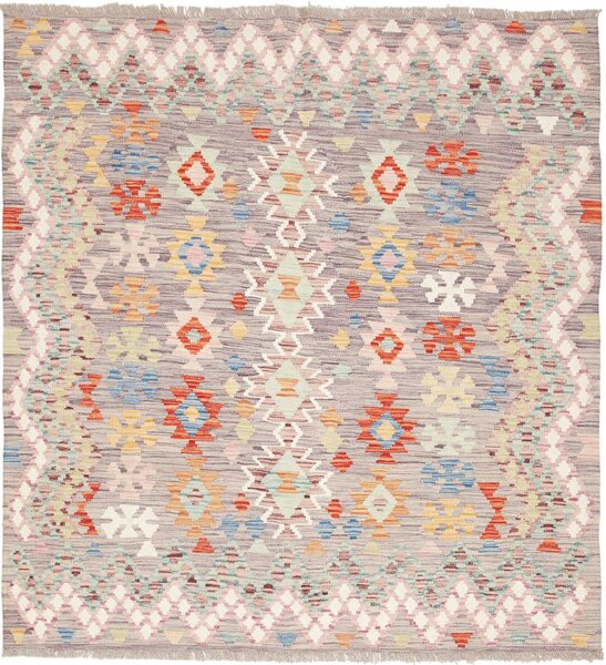 Tappeto Kilim Afghanistan Geometrico Grigio Multicolor 147x159 Cm