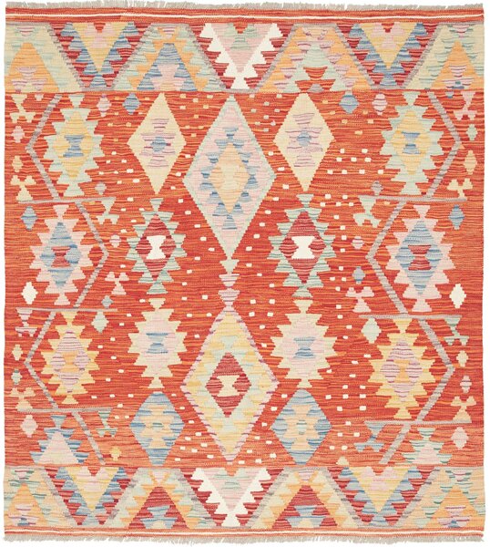 Tappeto Kilim Afghanistan Astratto Terracotta Blu 146x161 Cm