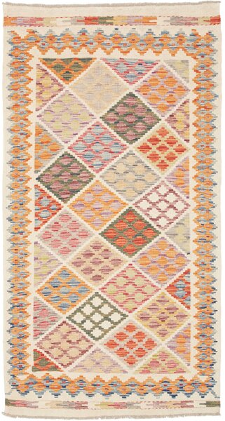 Tappeto Kilim Afghanistan Geometrico Crema Multicolore 102x194 Cm