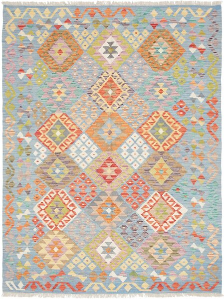 Tappeto Kilim Afghanistan Geometrico Azzurro Arancio 148x194 Cm