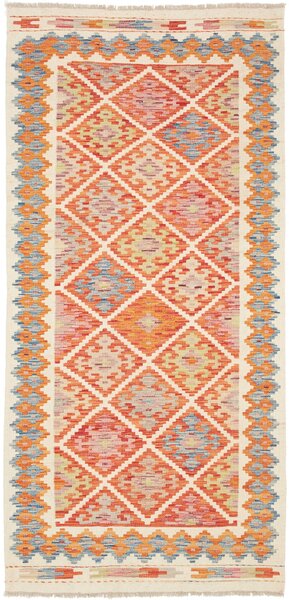 Tappeto Kilim Afghanistan Geometrico Arancio Blu Avorio 99x206 Cm