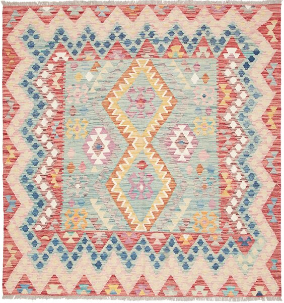 Tappeto Kilim Afghanistan Astratto Azzurro Rosso 158x163 Cm