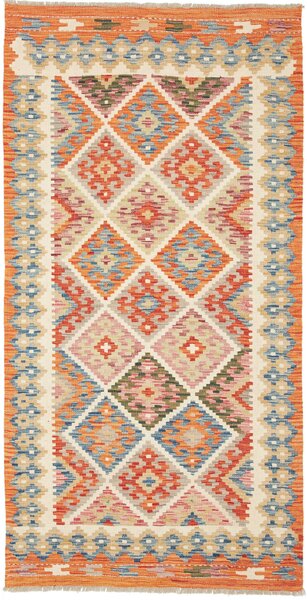 Tappeto Kilim Afghanistan Geometrico Arancio Azzurro 102x198 Cm