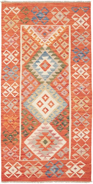 Tappeto Kilim Afghanistan Geometrico Arancione Blu 100x201 Cm