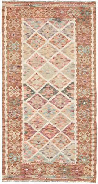 Tappeto Kilim Afghanistan Astratto Beige Terracotta Multicolor 102x193 Cm