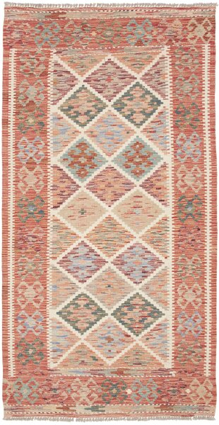 Tappeto Kilim Afghanistan Geometrico Terracotta Azzurro 101x196 Cm