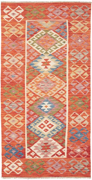 Tappeto Kilim Afghanistan Geometrico Arancio Multicolore 105x202 Cm