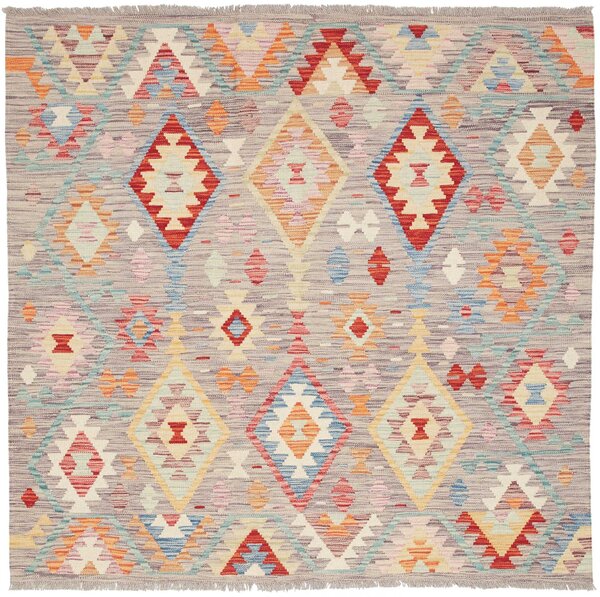 Tappeto Kilim Afghanistan Astratto Grigio Multicolore 151x149 Cm