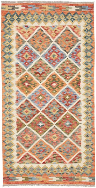 Tappeto Kilim Afghanistan Geometrico Arancio Blu 102x198 Cm
