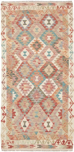 Tappeto Kilim Afghanistan Astratto Terracotta Turchese 97x200 Cm