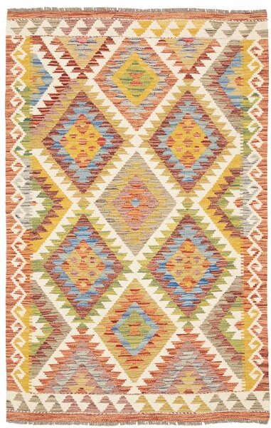 Tappeto Kilim Afghanistan Astratto Multicolore Crema 99x155 Cm