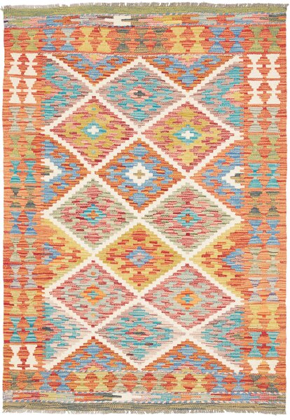 Tappeto Kilim Afghanistan Geometrico Arancione Azzurro 101x147 Cm