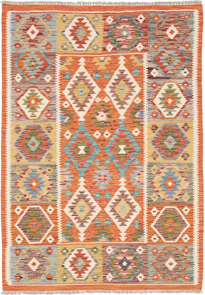 Tappeto Kilim Afghanistan Geometrico Arancio Blu 104x147 Cm