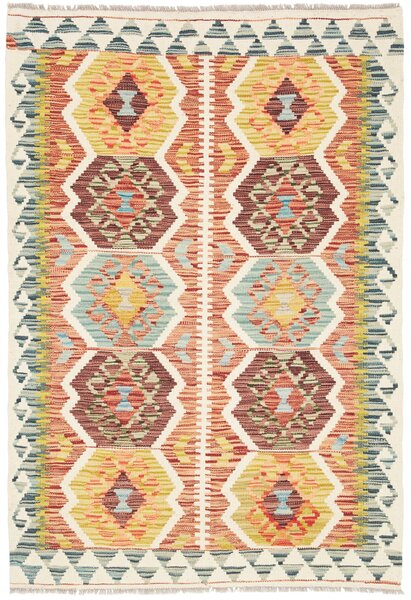 Tappeto Kilim Afghanistan Astratto Terracotta Giallo 98x143 Cm