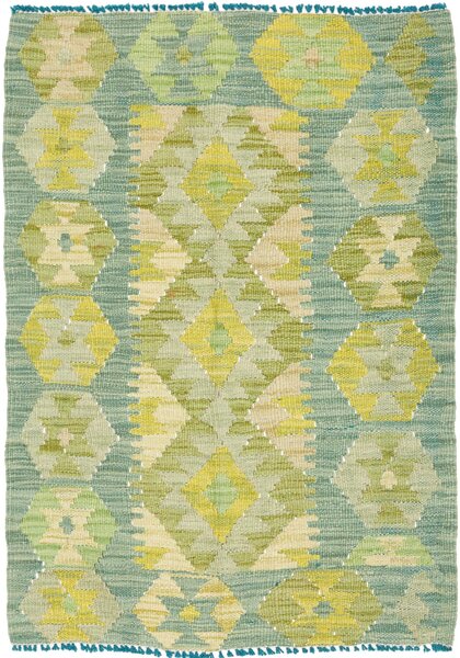 Tappeto Kilim Afghanistan Astratto Verde Acqua Giallo 63x86 Cm