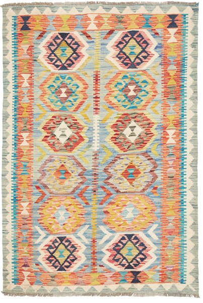 Tappeto Kilim Afghanistan Geometrico Azzurro Multicolore 104x155 Cm
