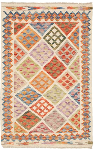 Tappeto Kilim Afghanistan Astratto Avorio Multicolore 102x157 Cm