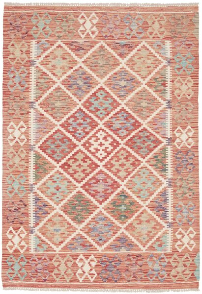 Tappeto Kilim Afghanistan Geometrico Terracotta Azzurro 104x148 Cm
