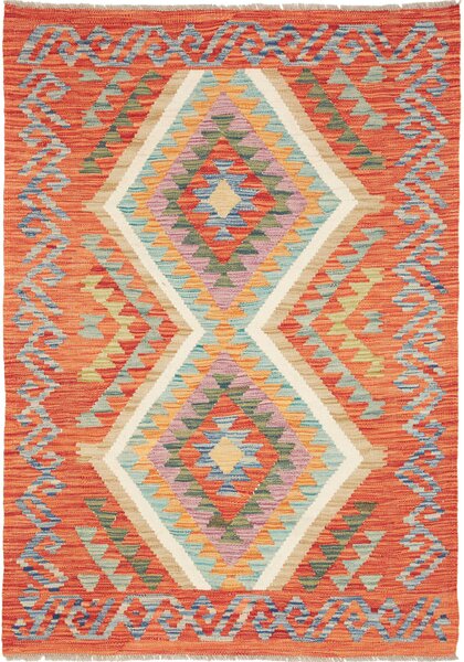 Tappeto Kilim Afghanistan Geometrico Arancione Multicolore 105x151 Cm