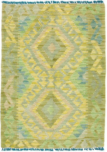 Tappeto Kilim Afghanistan Geometrico Verde Giallo 66x89 Cm